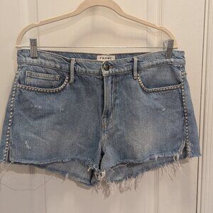 Frame Denim Blue Jean Shorts with Studded Details